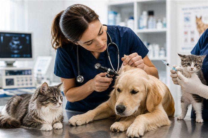 Medic veterinar consultă un câine